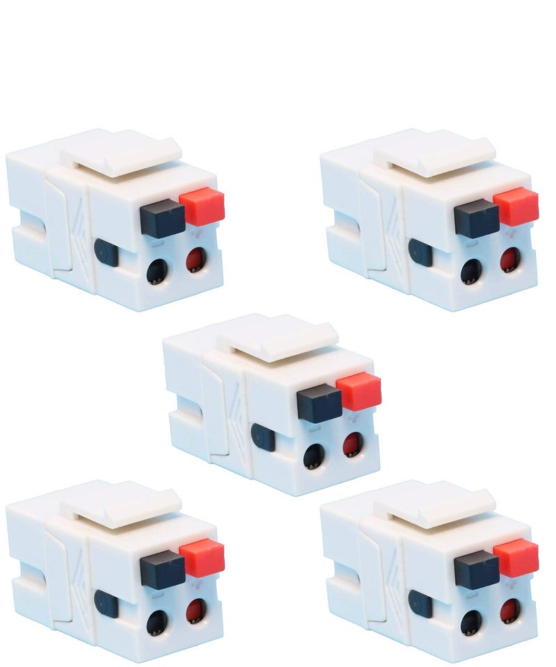 DIYTECH Speaker Keystone Jack â€“ Spring Loaded Speaker Jack for Keystone Wall Plate, Female to Female, for Home Theater Wall Plates - White (5-Pack) - Image 1